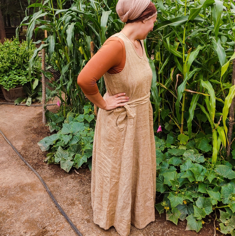 100% FLAX Linen Upcycled Maxi Dress
